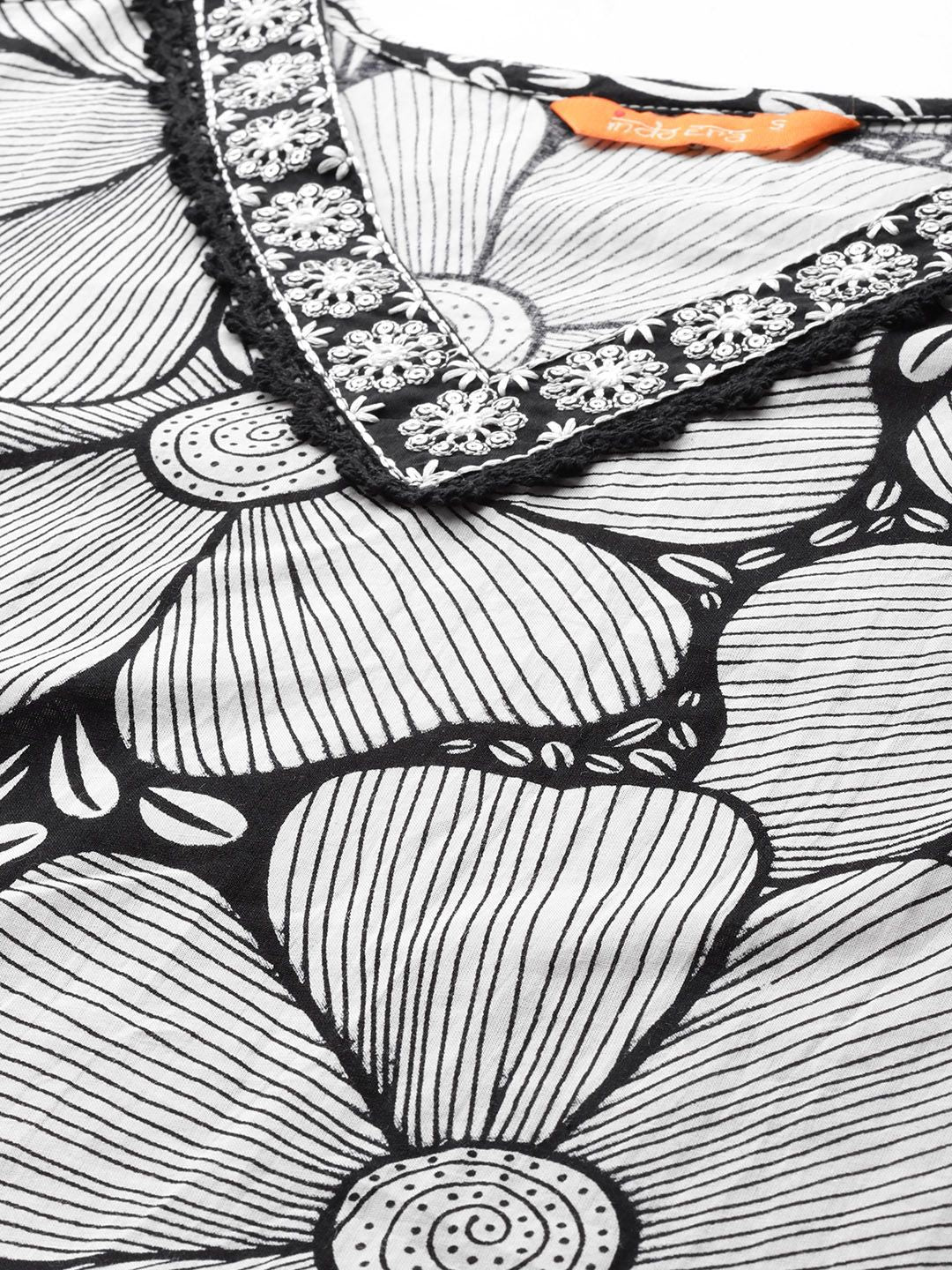 Dhiyona IE Women Printed Mirror Work Pure Cotton Kurta With Trousers & Dupatta