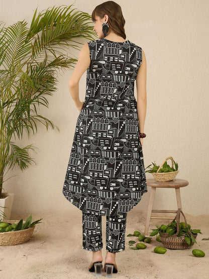 Dhiyona IE Printed Pure Cotton A-Line Tunic & Trousers Co-Ord Set