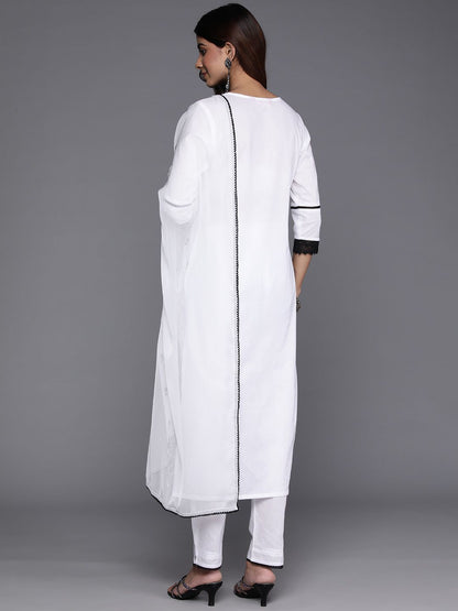 Dhiyona VA Women'sFloral Embroidered Thread Work Pure Cotton Kurta with Trousers & Dupatta