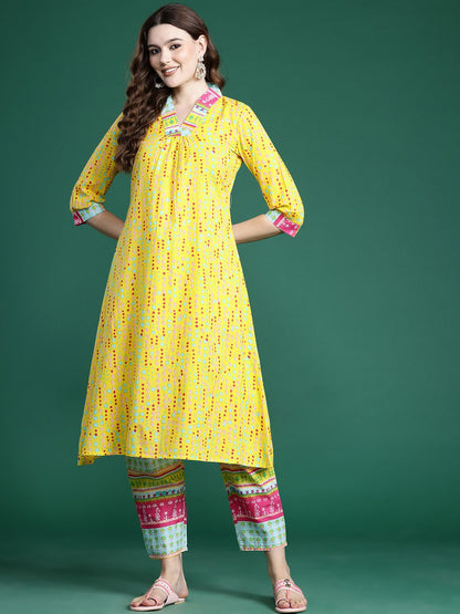 Dhiyona IE Printed Pure Cotton Kurta with Trousers