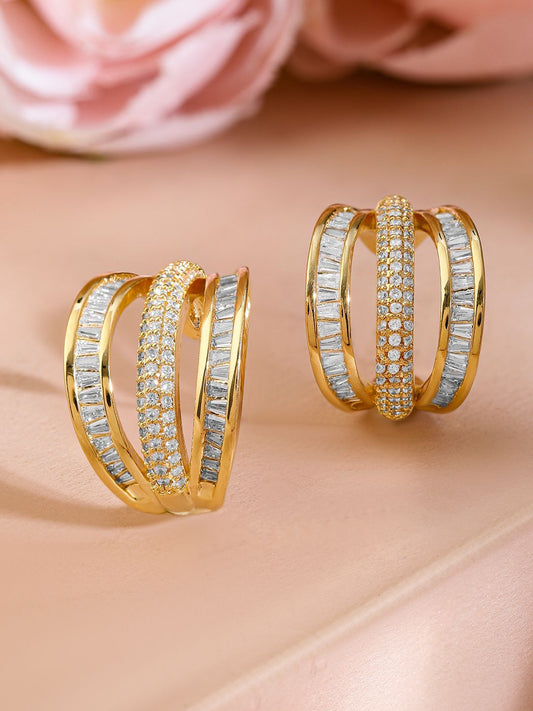 Dhiyona RJ Women's 18K Gold-Plated Cubic Zirconia Studded Triple Band Hoop Earrings