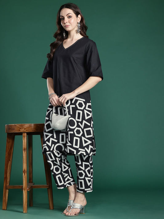 Dhiyona IE Geometric Printed Pure Cotton Kurta with Palazzos