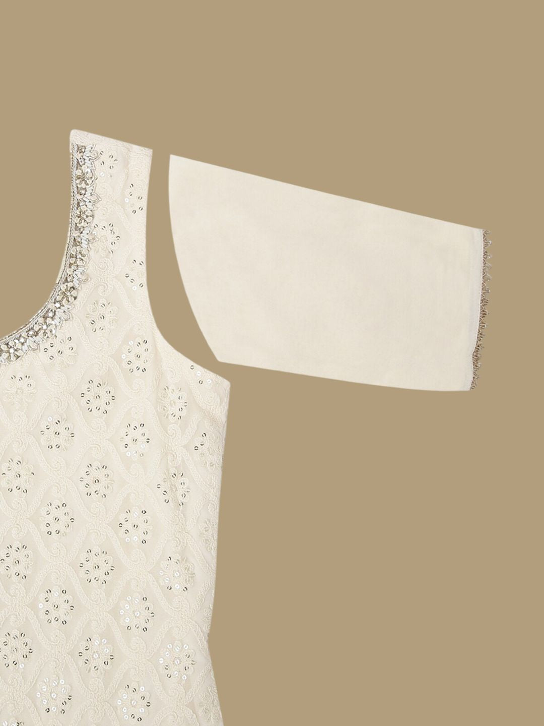 Dhiyona SO Women's Off White Ethnic Motifs Embroidered Regular Thread Work Kurta Set With Dupatta