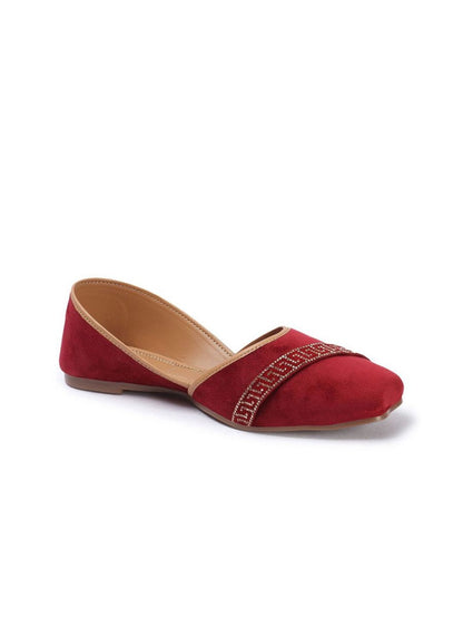 Dhiyona AK Maroon Embellished Round Toe Ballerinas
