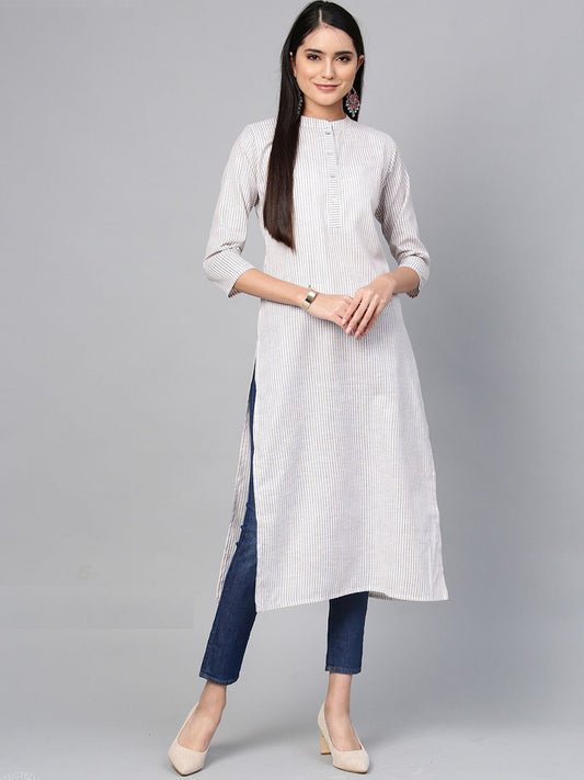 Dhiyona IE Women Blue & White Striped Cotton Kurta