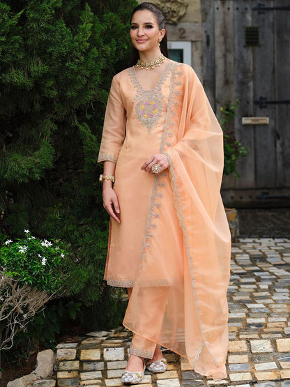 Dhiyona IE Women Embroidered Straight Kurta Trousers With Dupatta set