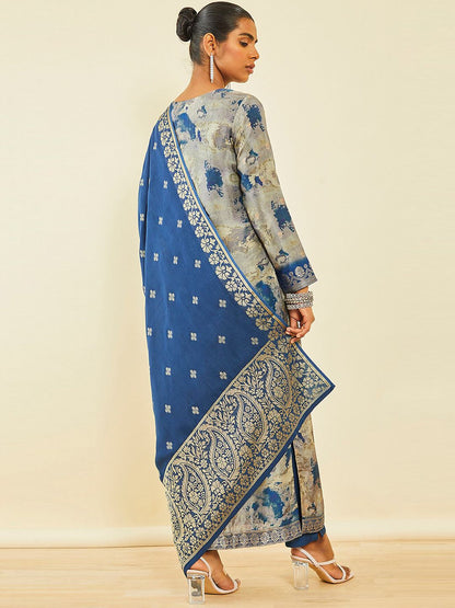 Dhiyona SO Women's Ethnic Motifs Printed Beads and Stones Kurta with Trousers & Dupatta