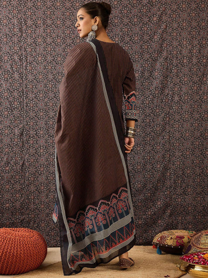 Women Ethnic Motifs Printed Regular Sequinned Pure Cotton Kurta with Trousers & With Dupatta