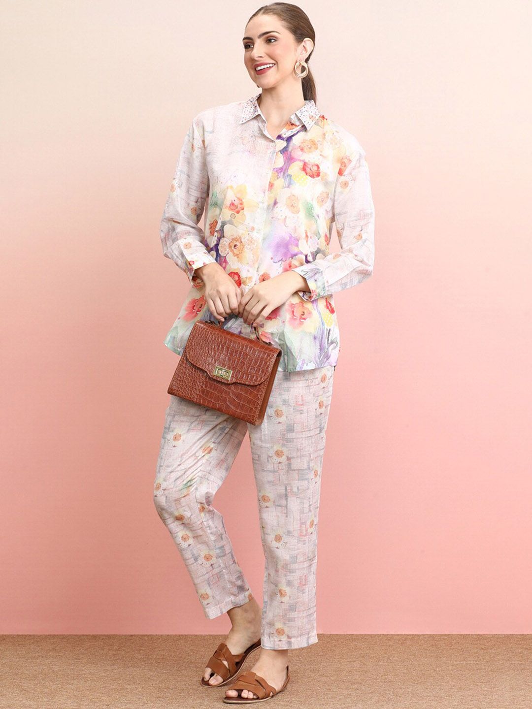 Dhiyona IE Printed & Embroidered Shirt With Trousers Co-Ords