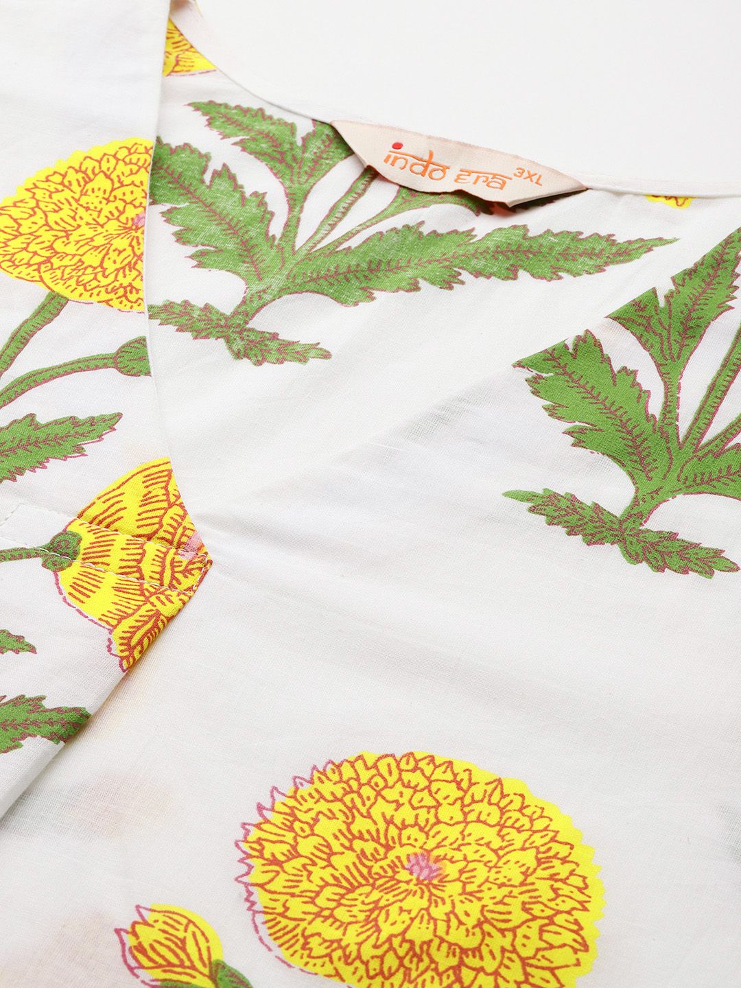 Dhiyona IE Plus Size Floral Printed Pleated Pure Cotton Kurta with Trousers