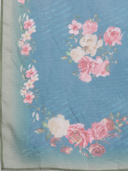 Floral Embroidered Thread Work Straight Kurta With Trousers & Dupatta