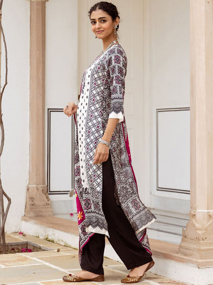 Dhiyona IS Women's Women Ethnic Motifs Printed Regular Kurta with Trousers & With Dupatta