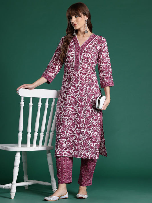 Dhiyona IE Paisley Printed Pure Cotton Kurta with Trousers