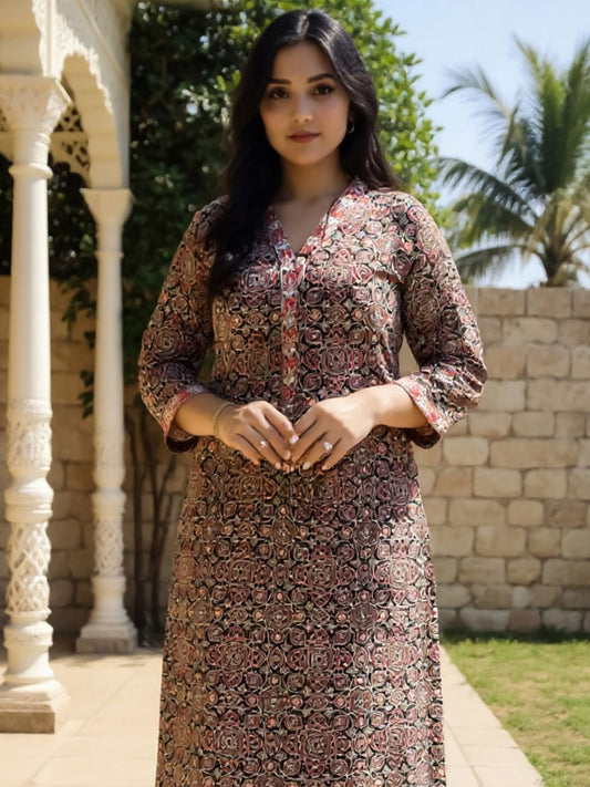 Dhiyona IE Women's Floral Printed Pure Cotton Straight Kurta With Trousers
