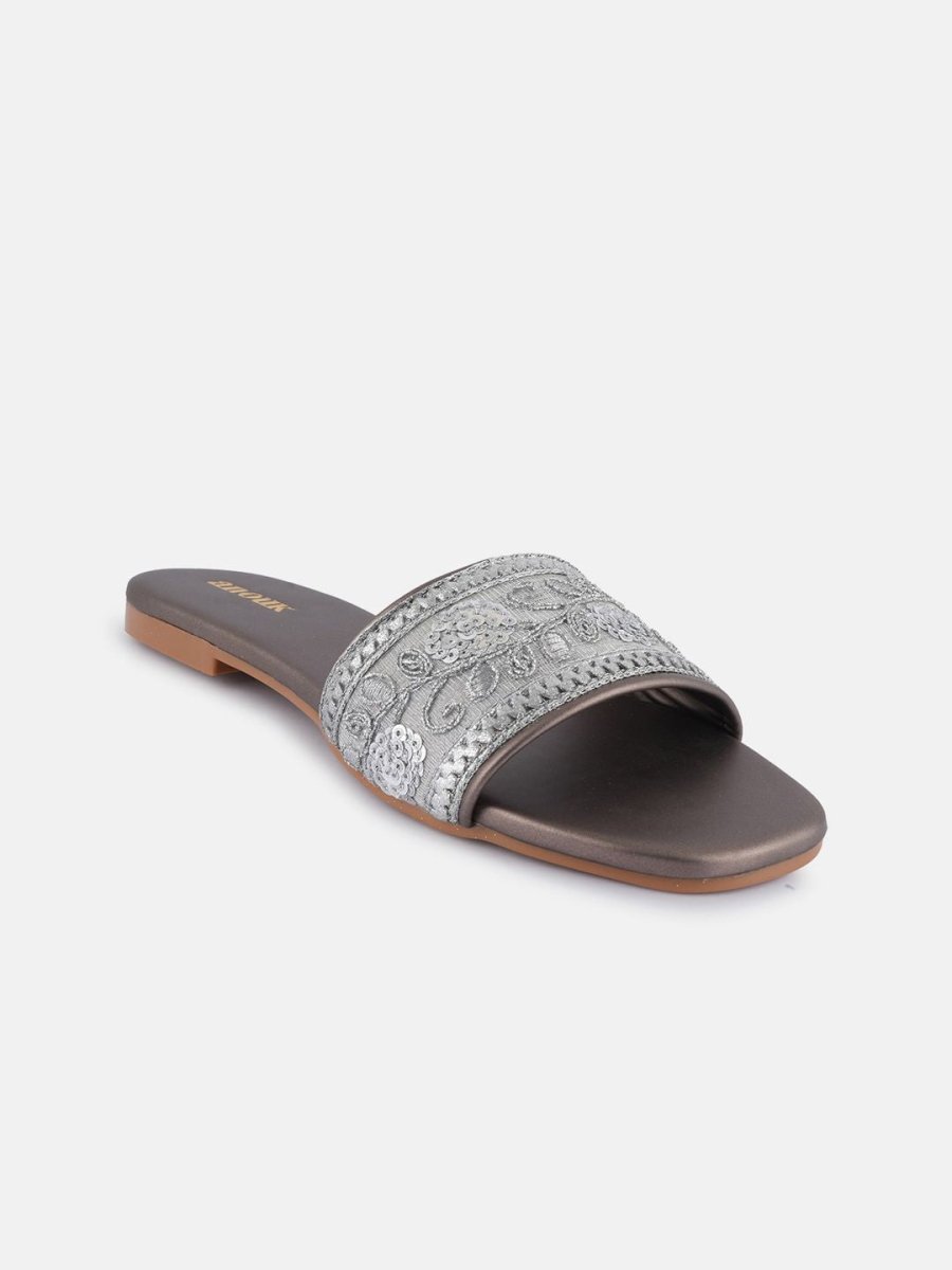 Dhiyona AK Grey Embellished Open Toe Ethnic Flats