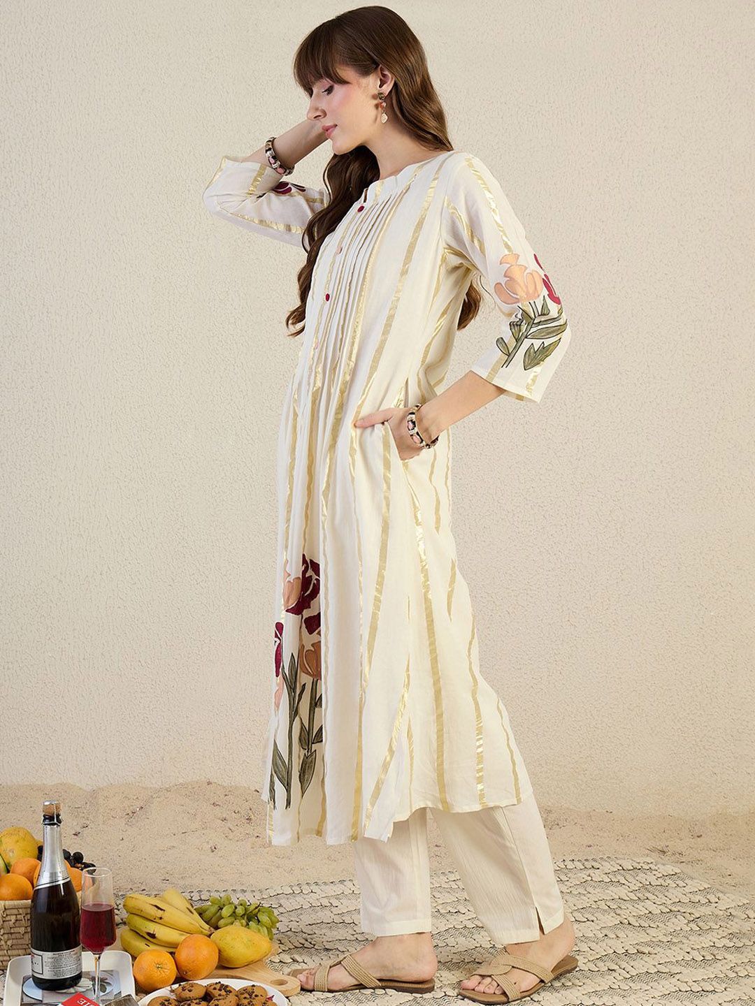 Dhiyona IE Printed Round Neck Top With Trousers Co-Ords