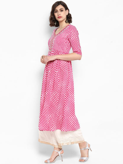 Dhiyona VA Women's Pink & White Embroidered Kurta with Palazzos