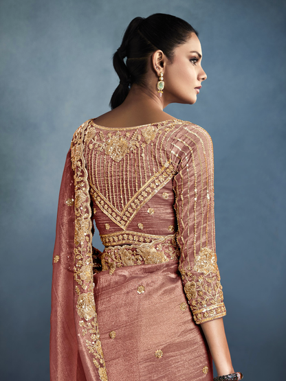 Dhiyona KM Women Tissue Embroidered Fancy Heavy Border Saree