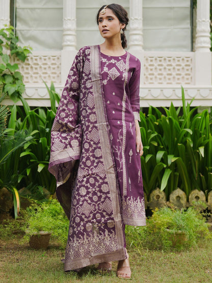 Women Woven Design Regular Kurta with Trousers & With Dupatta