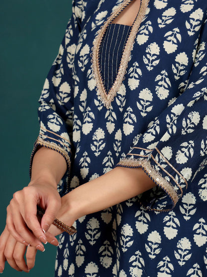 Dhiyona VA Women's Ethnic Motifs Printed Regular Pure Cotton Kurta with Trousers & With Dupatta