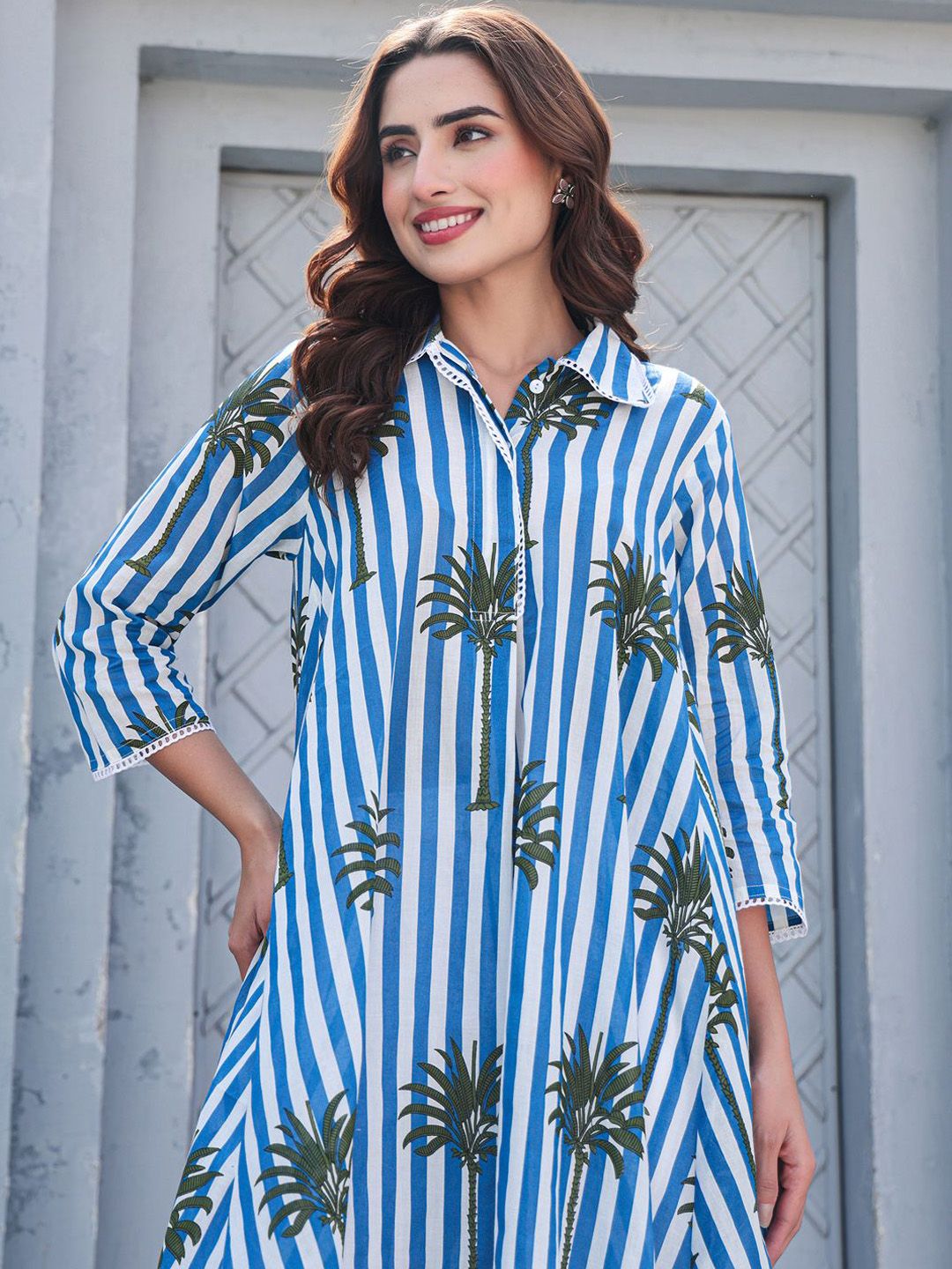 Dhiyona IE Printed Pure Cotton A-Line Tunic & Trousers Co-Ord Set