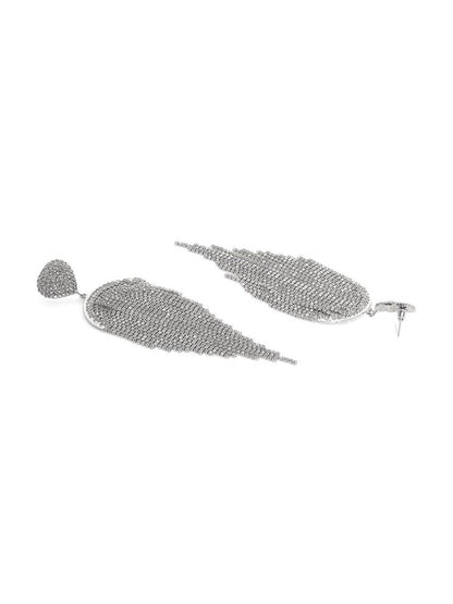 Dhiyona RJ Women's Rhodium Plated Multilayered Drop Earrings