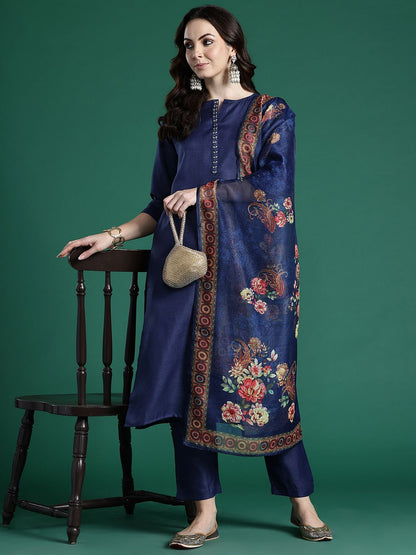 Ethnic Motifs Embroidered Kurta with Trousers & Dupatta