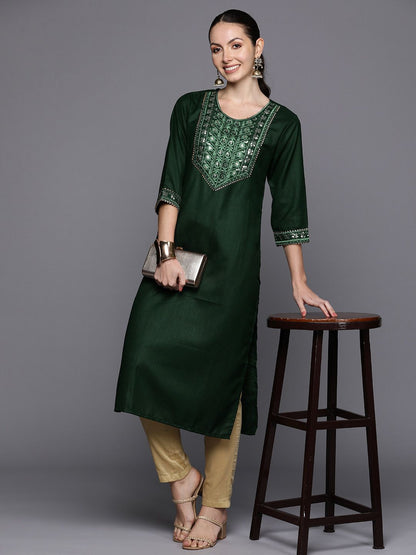 Dhiyona IE Ethnic Motifs Embroidered Sequinned Detail Straight Kurta