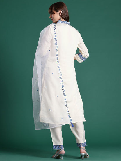 Floral Embroidered Kurta with Trousers & Dupatta