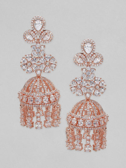 Dhiyona RJ Women's 22K Rose Gold-Plated AAA Cubic Zirconia Studded Dome-Shaped Jhumkas Earrings