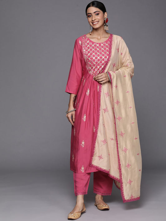 Dhiyona VA Women'sEthnic Motifs Embroidered Sequined Kurta with Trousers & Dupatta