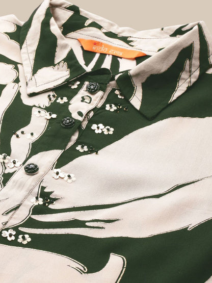 Floral Printed Shirt Collar Straight Kurta With Trousers