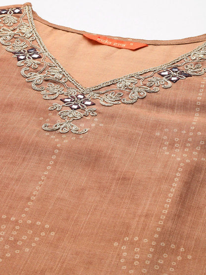Bandhani Printed Thread Work Kurta with Trousers & With Dupatta