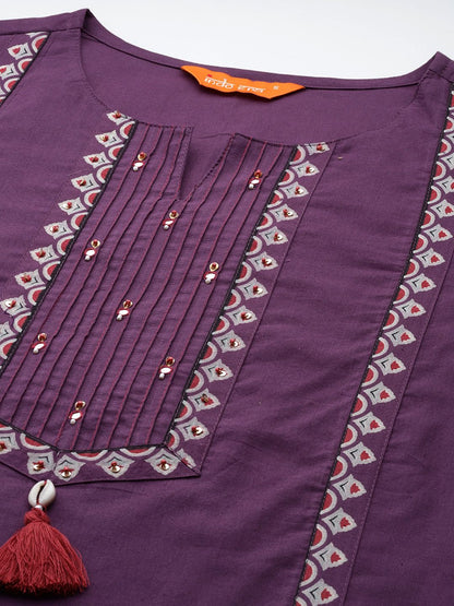 Thread Work Pure Cotton Kurta with Trousers & With Dupatta