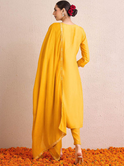 Women Ethnic Motifs Embroidered Regular Kurta with Trousers & With Dupatta