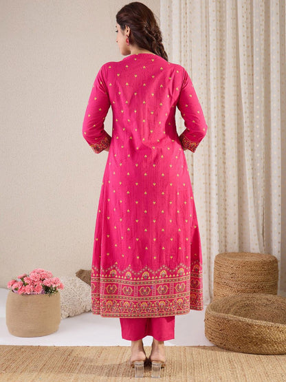 Dhiyona IE Floral Printed Pure Cotton Round Neck A-Line Tunic With Trousers Co-Ords