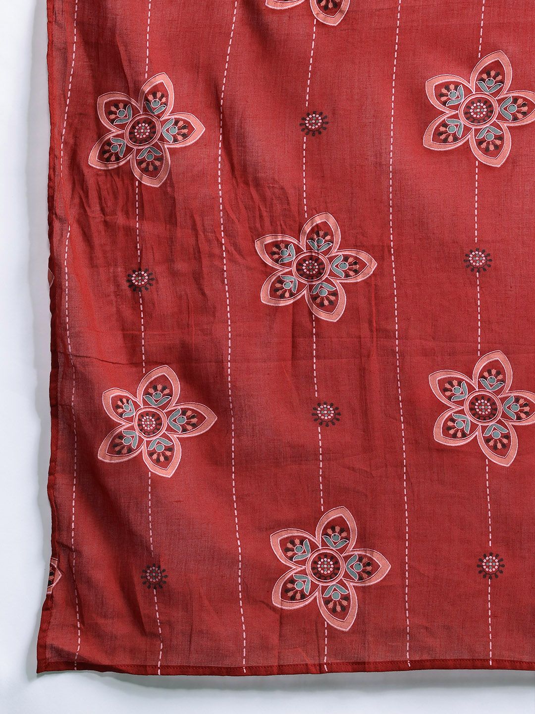 Floral Printed Sequinned Pure Cotton Kurta With Trousers & Dupatta