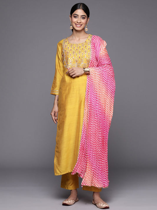 Dhiyona VA Women'sEmbroidered Sequinned Straight Kurta with Trousers & Dupatta