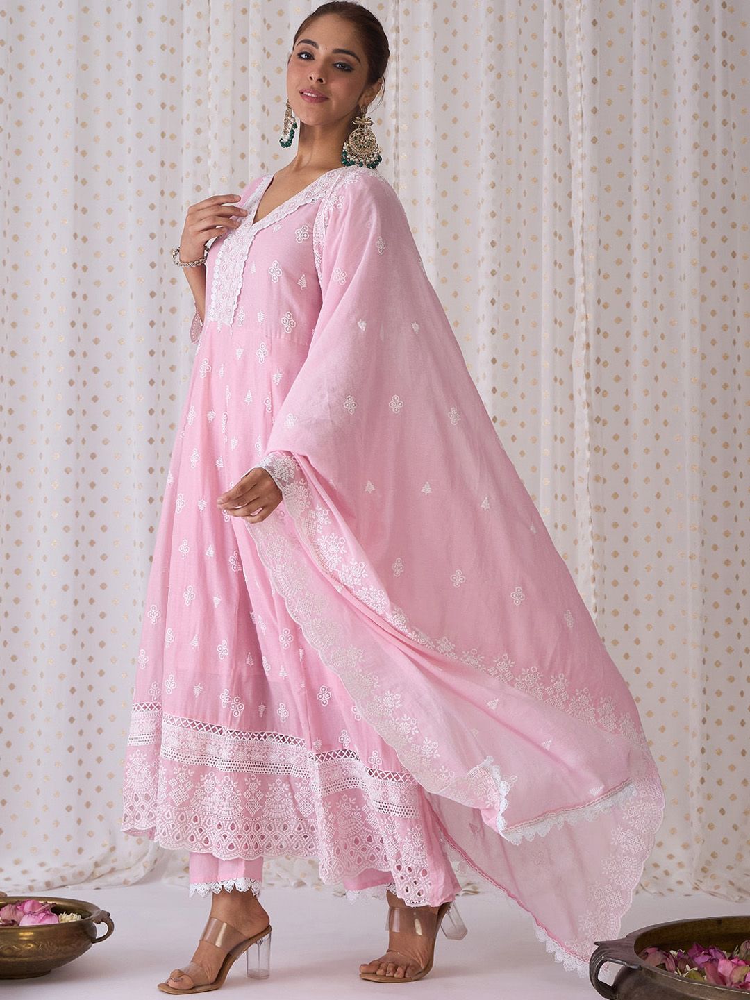 Floral Embroidered Empire Thread Work Pure Cotton A-Line Kurta Set