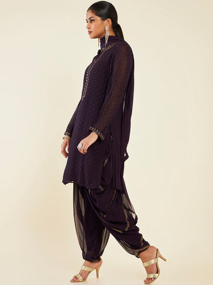 Dhiyona SO Women's Self Design Beads and Stones Kurta With Dhoti Pants & With Dupatta