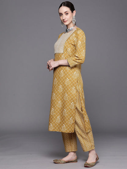 Ethnic Motifs Embroidered Pure Cotton Straight Kurta With Trousers & Dupatta