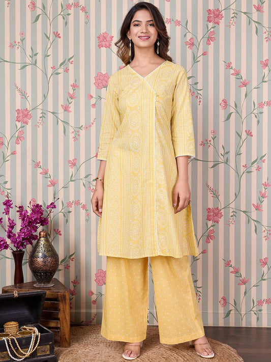 Dhiyona OD  Bandhani Printed Angrakha Pure Cotton Kurta with Trousers