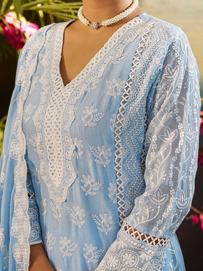 Women Ethnic Motifs Embroidered Thread Work Cotton Kurta with Trousers & Dupatta