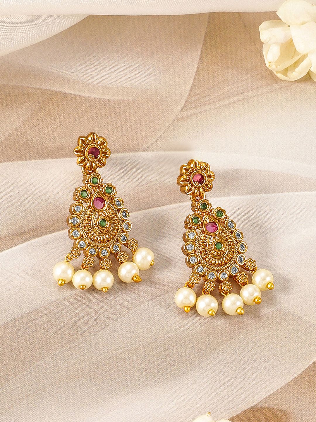 Dhiyona RJ Women's 22KT Gold-Plated Kundan and Cubic Zirconia Studded Jewellery Set