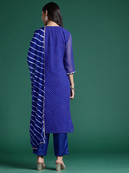 Women Leheriya Printed Regular Kurta With Trousers & Dupatta