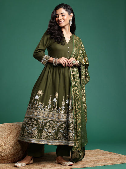 Dhiyona SN Women's Floral Printed Regular Kurta with Trousers & Dupatta
