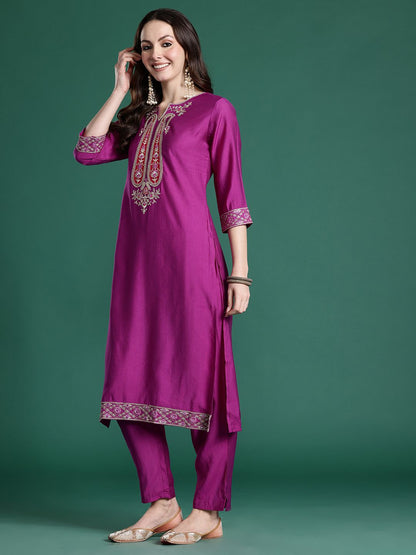 Paisley Embroidered Sequinned Kurta with Trousers & With Dupatta