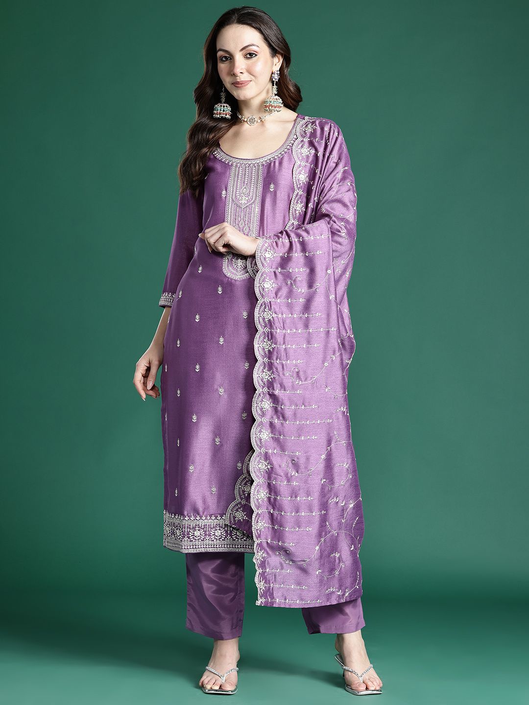 Ethnic Motifs Embroidered Kurta with Trousers & Dupatta