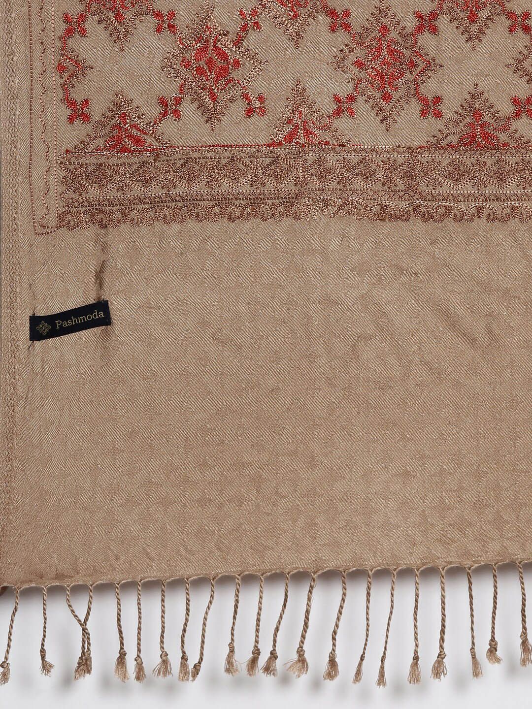 Dhiyona PA Women Beige & Maroon Aari Embroidered Shawl