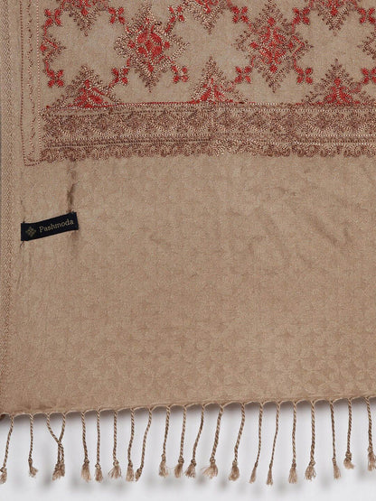 Dhiyona PA Women Beige & Maroon Aari Embroidered Shawl